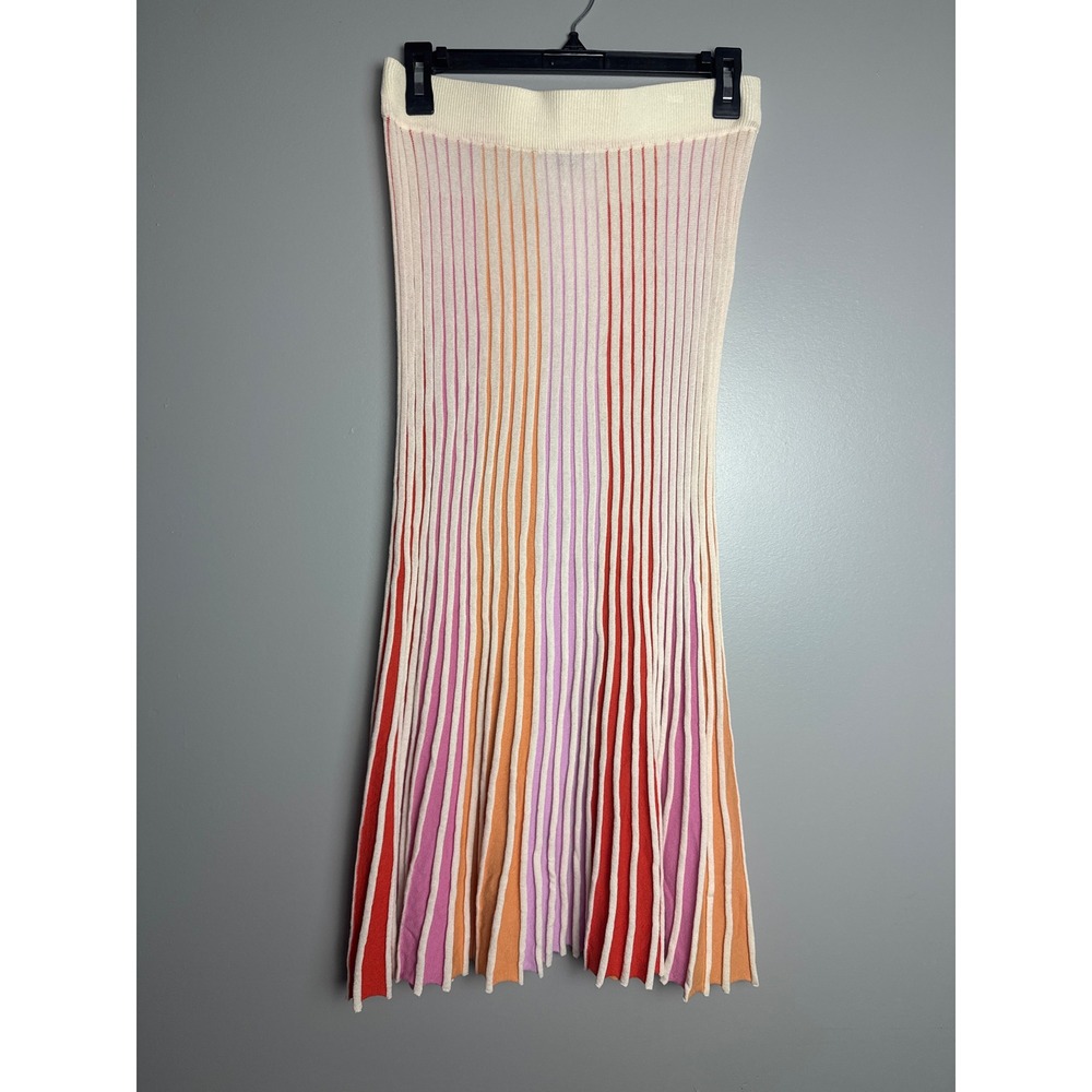 525 Pleated Skirt Womens M Multi Color NWT Knit Vertical Stripe Midi SP205046